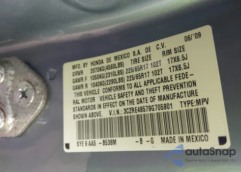 2009 Honda Cr-V Ex from USA, damaged, VIN 3CZRE48579G705901